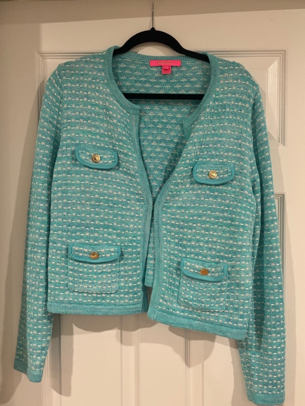 Lilly Pulitzer Kienna Tweed Cardigan Gold Button Sweater XL
